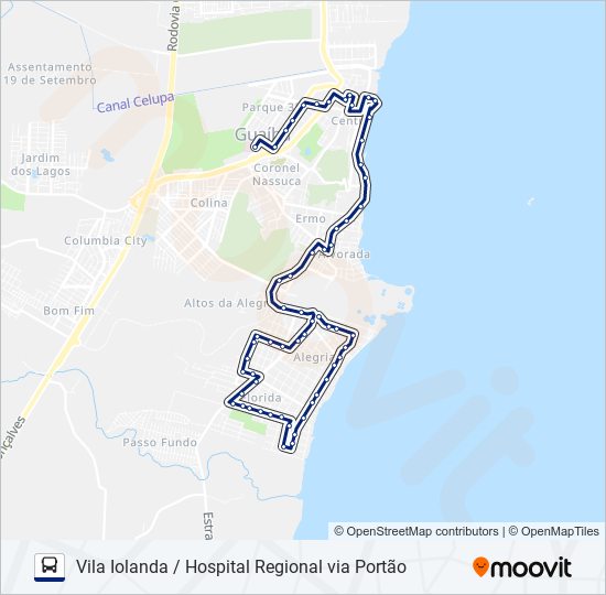 Mapa da linha 633 VILA IOLANDA / HOSPITAL REGIONAL VIA PORTÃO de ônibus