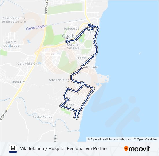 Mapa da linha 633 VILA IOLANDA / HOSPITAL REGIONAL VIA PORTÃO de ônibus