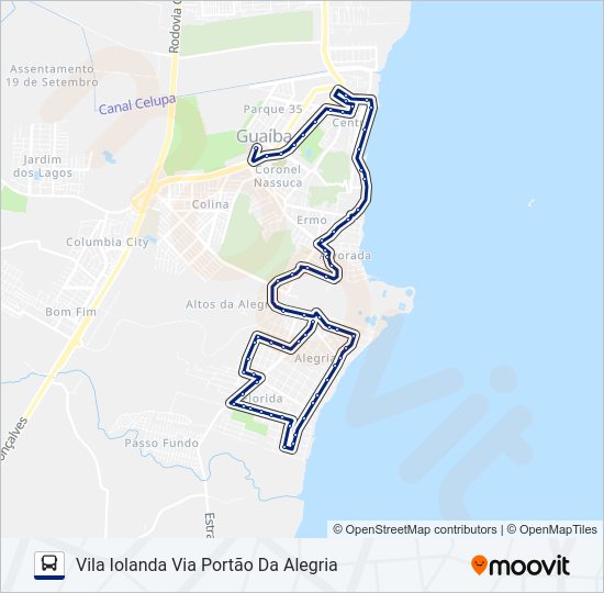 Mapa da linha 633 VILA IOLANDA / HOSPITAL REGIONAL VIA PORTÃO de ônibus