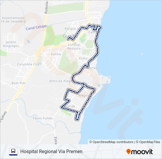Mapa da linha 633 VILA IOLANDA / HOSPITAL REGIONAL VIA PORTÃO de ônibus