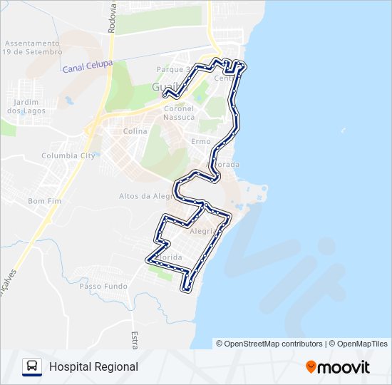 Mapa da linha 633 VILA IOLANDA / HOSPITAL REGIONAL VIA PORTÃO de ônibus