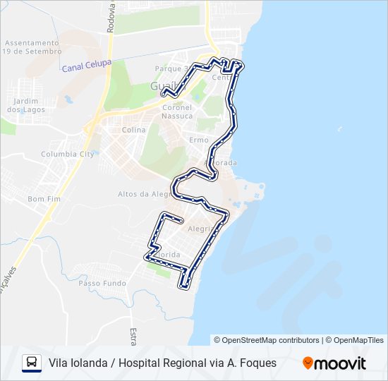 Mapa da linha 634 VILA IOLANDA / HOSPITAL REGIONAL VIA A. FOQUES de ônibus