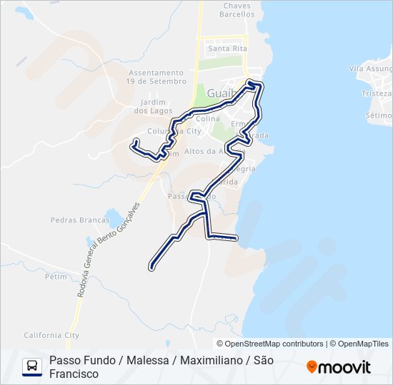 Mapa da linha 656 PASSO FUNDO / MALESSA / MAXIMILIANO / SÃO FRANCISCO de ônibus