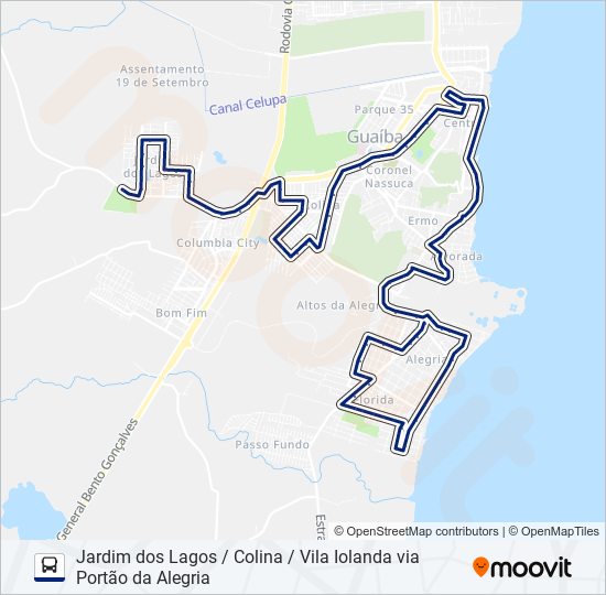 Mapa de 512 JARDIM DOS LAGOS / COLINA / VILA IOLANDA VIA PORTÃO DA ALEGRIA de autobús