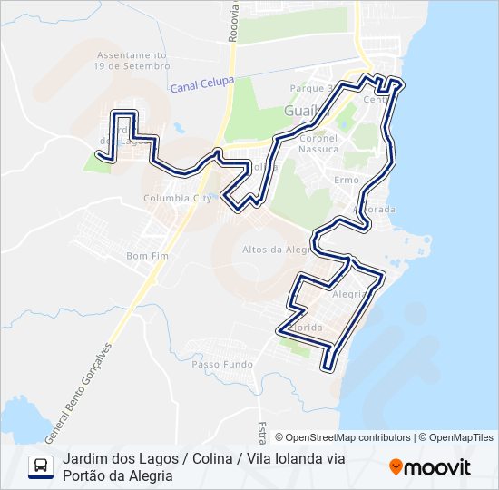 Mapa da linha 512 JARDIM DOS LAGOS / COLINA / VILA IOLANDA VIA PORTÃO DA ALEGRIA de ônibus