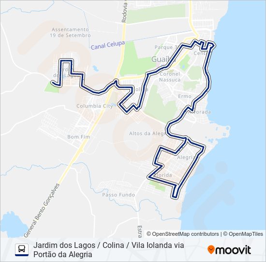 Mapa de 512 JARDIM DOS LAGOS / COLINA / VILA IOLANDA VIA PORTÃO DA ALEGRIA de autobús