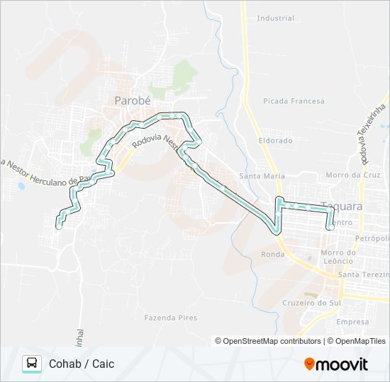 Mapa da linha R700 TAQUARA / PAROBÉ de ônibus