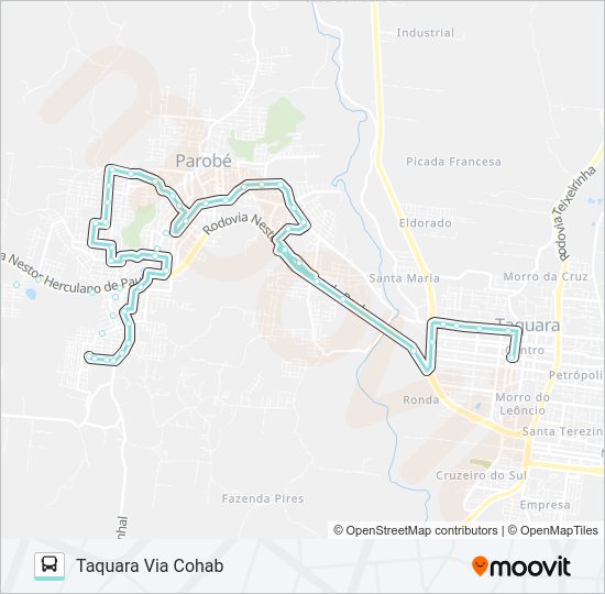 Mapa da linha R700 TAQUARA / PAROBÉ de ônibus