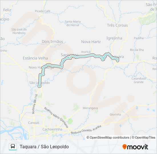 Mapa da linha R705 TAQUARA / SÃO LEOPOLDO de ônibus
