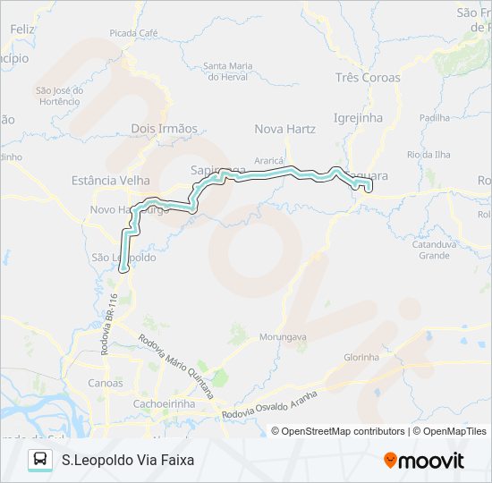 Mapa da linha R705 TAQUARA / SÃO LEOPOLDO de ônibus