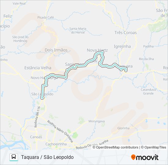 Mapa da linha R709 TAQUARA / SÃO LEOPOLDO de ônibus