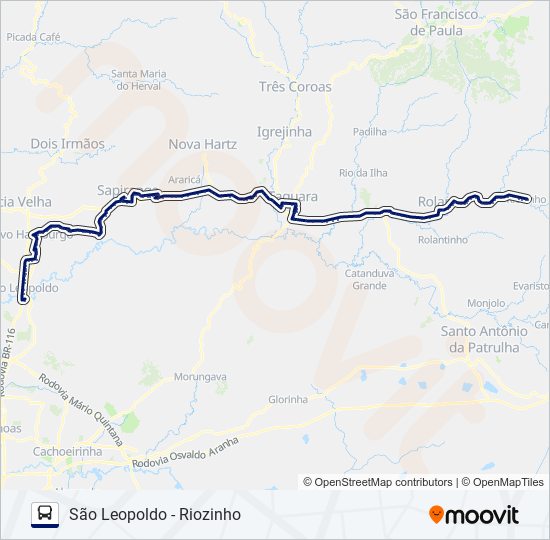 Mapa da linha 2073 SÃO LEOPOLDO - RIOZINHO de ônibus