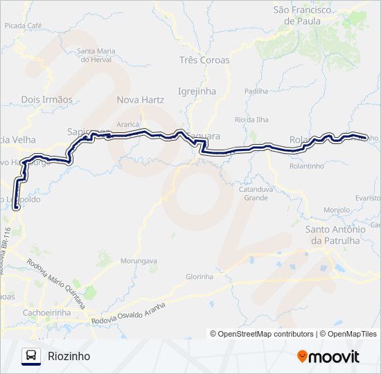 Mapa da linha 2073 SÃO LEOPOLDO - RIOZINHO de ônibus