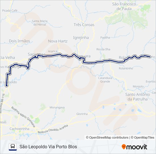 Mapa da linha 2073 SÃO LEOPOLDO - RIOZINHO de ônibus