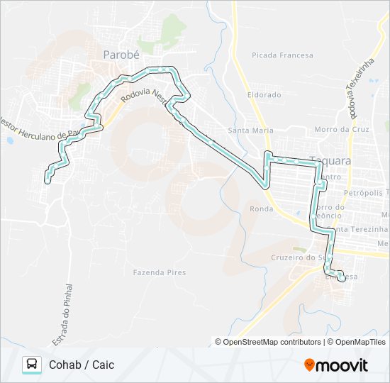 Mapa da linha R702 BAIRRO EMPRESA / PAROBÉ de ônibus
