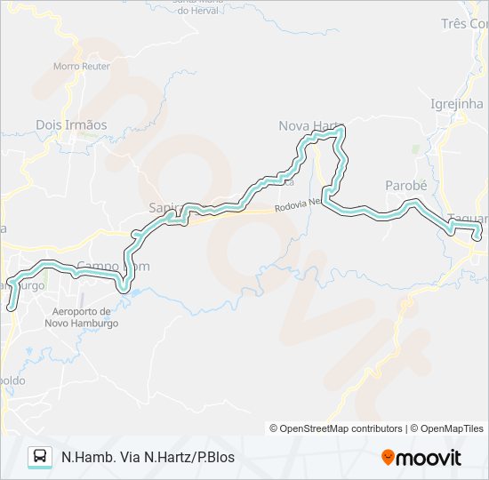 Mapa da linha R710 TAQUARA / NOVO HAMBURGO de ônibus