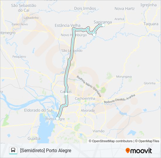 Mapa da linha N820 SAPIRANGA / PORTO ALEGRE de ônibus