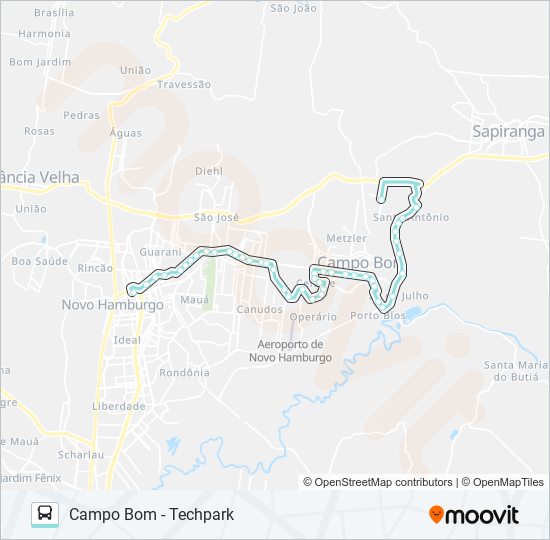 Mapa da linha R053 CAMPO BOM / NOVO HAMBURGO de ônibus