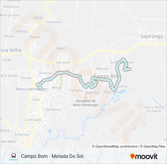 Mapa da linha R053 CAMPO BOM / NOVO HAMBURGO de ônibus
