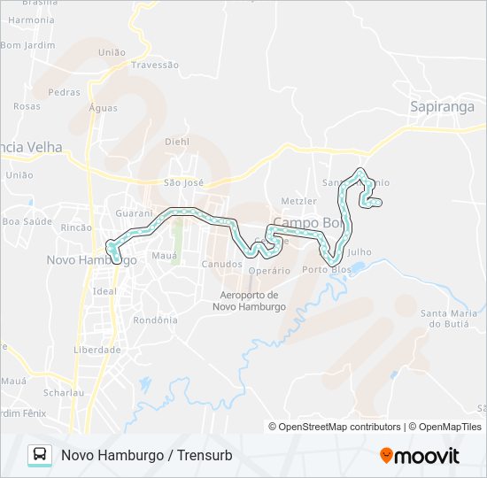 Mapa da linha R053 CAMPO BOM / NOVO HAMBURGO de ônibus