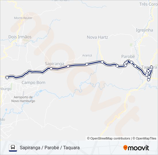 Mapa da linha RT52 ROTA UNIVERSITÁRIA FEEVALE de ônibus