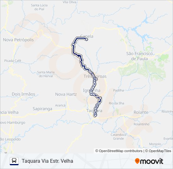 Mapa da linha 0722 TAQUARA - CANELA (VIA RS-115) de ônibus