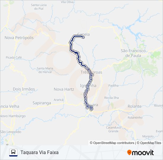 Mapa da linha 0722 TAQUARA - CANELA (VIA RS-115) de ônibus