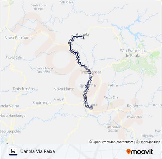 Mapa da linha 0722 TAQUARA - CANELA (VIA RS-115) de ônibus