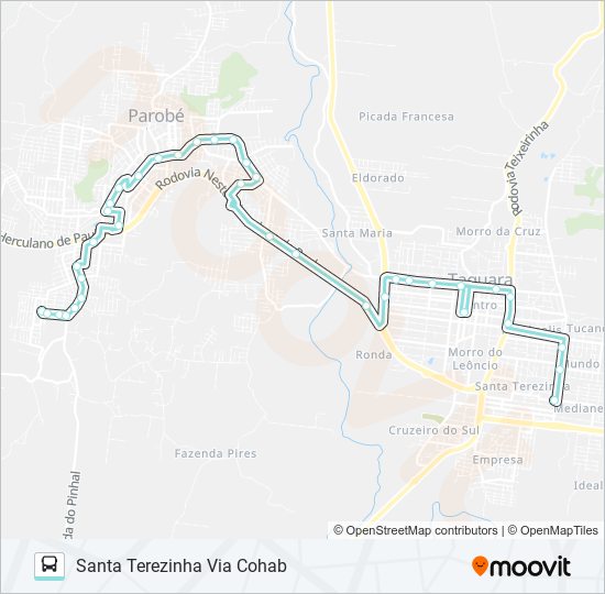 Mapa da linha R701 VILA SANTA TEREZINHA / PAROBÉ de ônibus