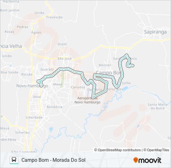 Mapa da linha R052 CAMPO BOM (T3A) / NOVO HAMBURGO de ônibus