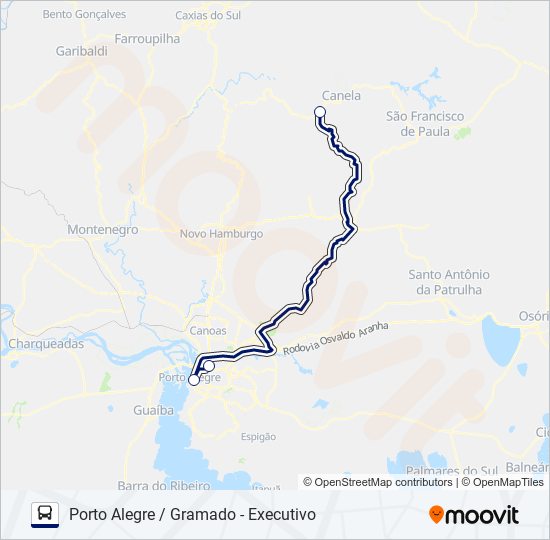 Mapa da linha 0693 PORTO ALEGRE / GRAMADO - EXECUTIVO de ônibus