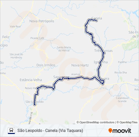 Mapa da linha 0508 SÃO LEOPOLDO - CANELA (VIA TAQUARA) de ônibus