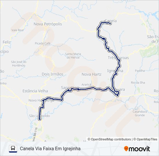 Mapa da linha 0508 SÃO LEOPOLDO - CANELA (VIA TAQUARA) de ônibus