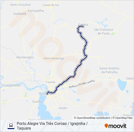 Mapa da linha 0692 PORTO ALEGRE - CANELA (VIA GRAMADO) de ônibus