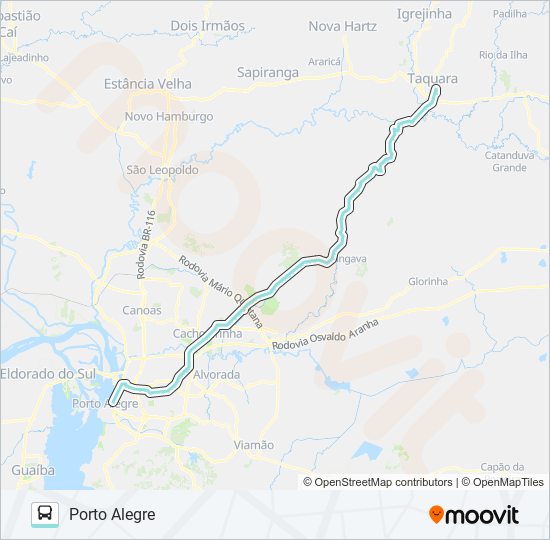 Mapa da linha W802 TAQUARA / PORTO ALEGRE VIA MORUNGAVA de ônibus