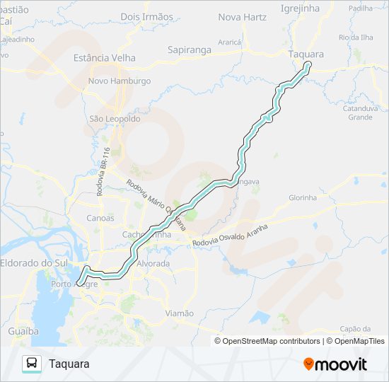 Mapa da linha W802 TAQUARA / PORTO ALEGRE VIA MORUNGAVA de ônibus