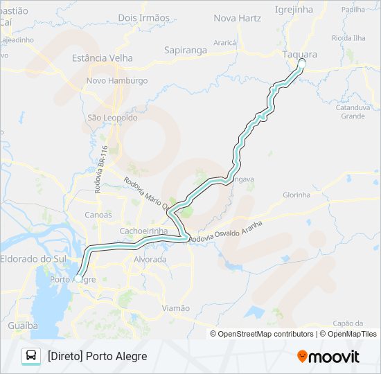 Mapa da linha W802 TAQUARA / PORTO ALEGRE VIA MORUNGAVA de ônibus