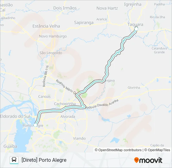 W802 TAQUARA / PORTO ALEGRE VIA MORUNGAVA Bus Line Map