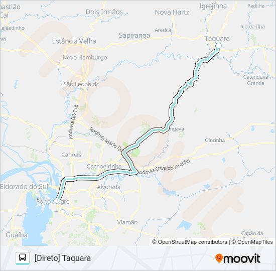Mapa da linha W802 TAQUARA / PORTO ALEGRE VIA MORUNGAVA de ônibus