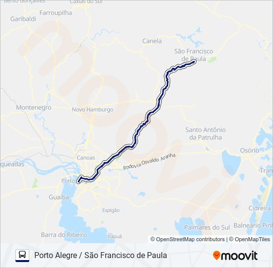 Mapa da linha 0379 PORTO ALEGRE / SÃO FRANCISCO DE PAULA de ônibus