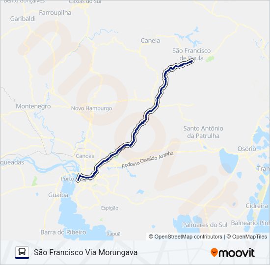 Mapa da linha 0379 PORTO ALEGRE / SÃO FRANCISCO DE PAULA de ônibus