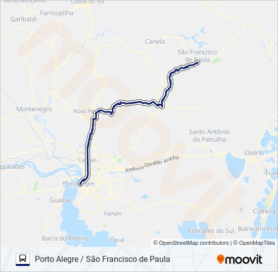 Mapa da linha 0971 PORTO ALEGRE / SÃO FRANCISCO DE PAULA de ônibus