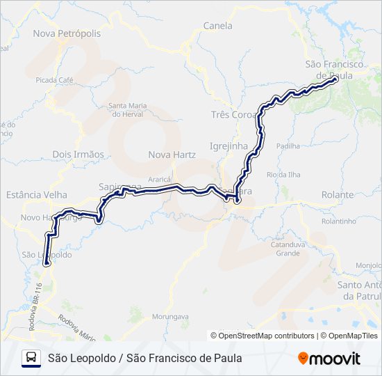 Mapa de 2116 SÃO LEOPOLDO / SÃO FRANCISCO DE PAULA de autobús