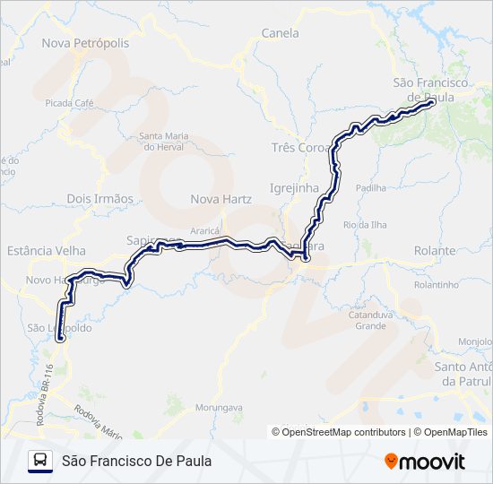 Mapa da linha 2116 SÃO LEOPOLDO / SÃO FRANCISCO DE PAULA de ônibus