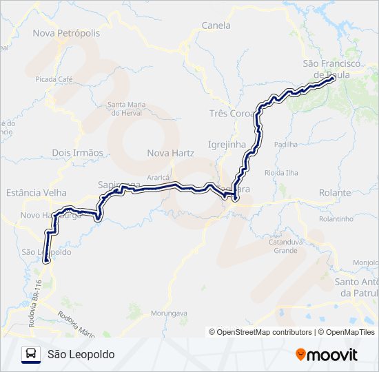 Mapa da linha 2116 SÃO LEOPOLDO / SÃO FRANCISCO DE PAULA de ônibus