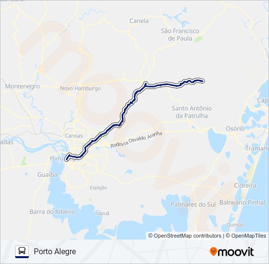 Mapa da linha 0362 PORTO ALEGRE - RIOZINHO (VIA MORUNGAVA) de ônibus