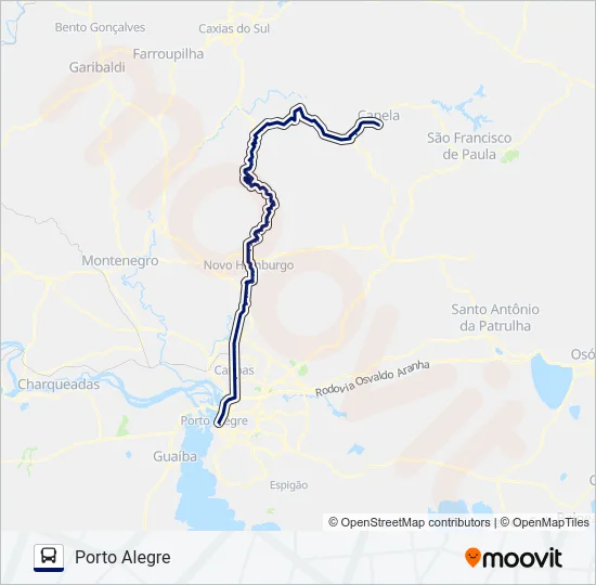 0295 PORTO ALEGRE / CANELA VIA NOVA PETRÓPOLIS Bus Line Map