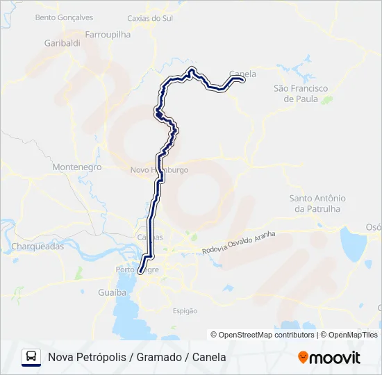0295 PORTO ALEGRE / CANELA VIA NOVA PETRÓPOLIS Bus Line Map