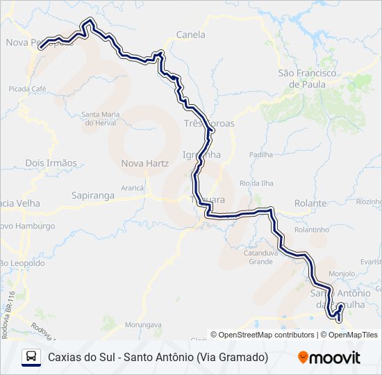 Mapa da linha 1685 CAXIAS DO SUL - SANTO ANTÔNIO (VIA GRAMADO) de ônibus