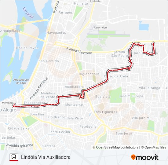 Mapa da linha LOTAÇÃO 50.61 GUERINO LINDÓIA - AUXILIADORA de ônibus